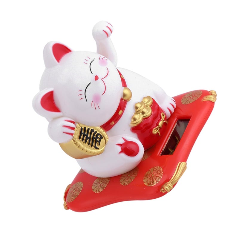 Hongzer Solar Powered Cute Waving Cat, Maneki Neko Waving Arm for Fortune Money and Good Luck, Fengshui Lucky Cat Swinging Arm for Home Display/Car Decor (White) - Image 5